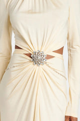 Crystal Embellished Cutout Maxi Dress - Yellow