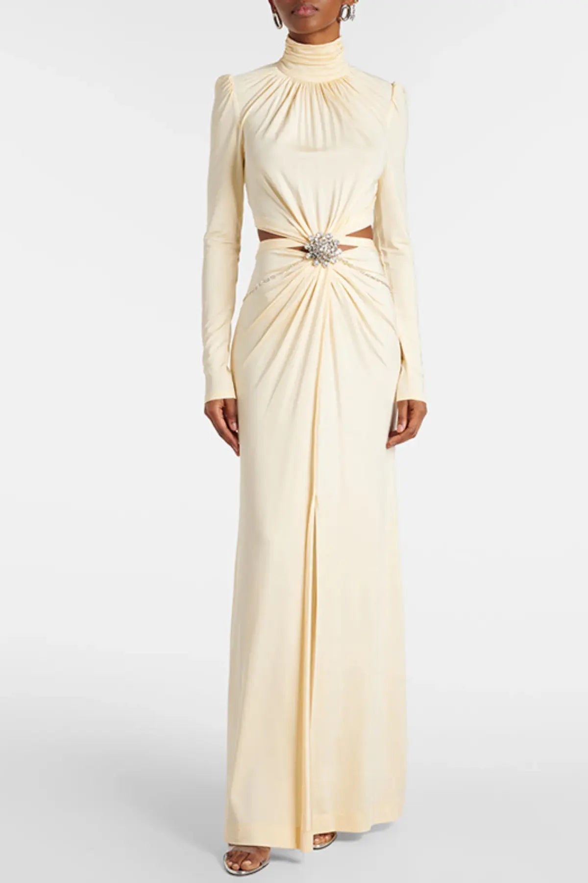 Crystal Embellished Cutout Maxi Dress - Yellow