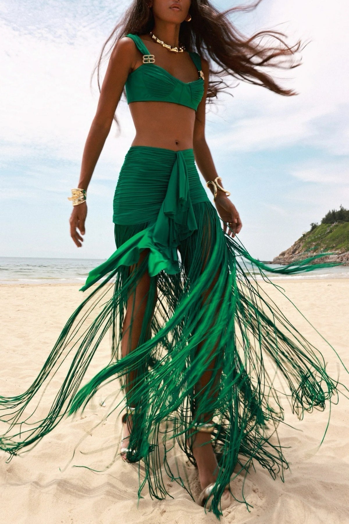 Tyonska Fringe Ruched Two Piece Set