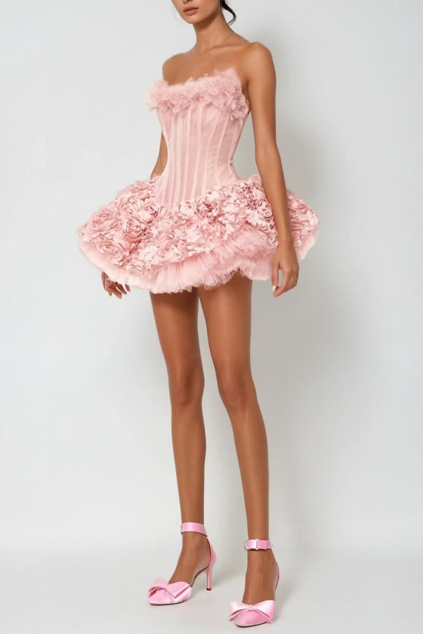 3d Flower Mini Dress in Pink