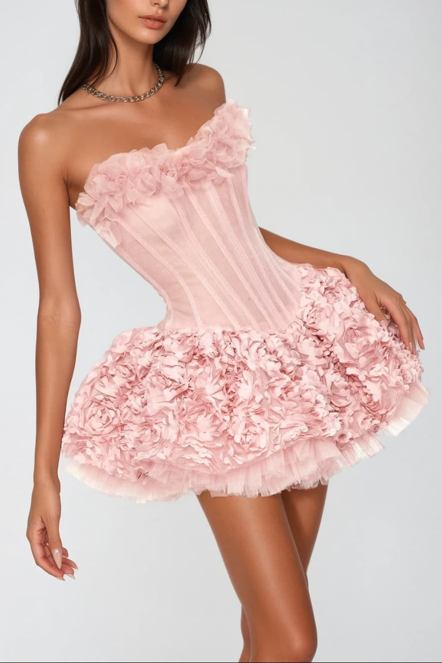 3d Flower Mini Dress in Pink