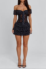 Lace-Trimmed Mini Dress in Black