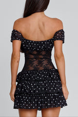 Lace-Trimmed Mini Dress in Black