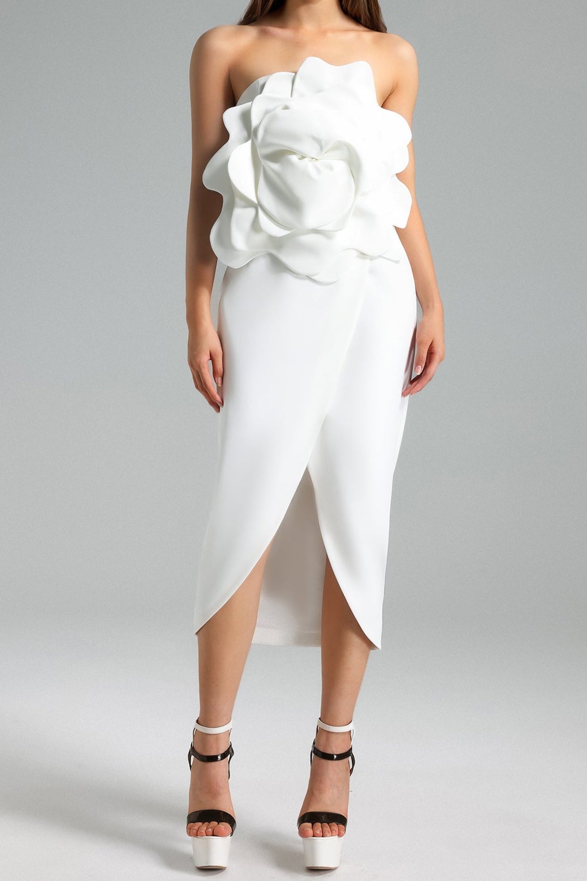3d Flower Midi Dress - White