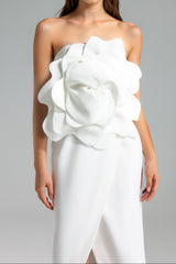 3d Flower Midi Dress - White
