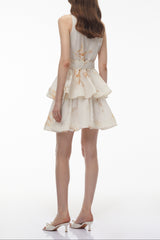Neutral Ruffled Mini Dress