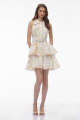 Neutral Ruffled Mini Dress