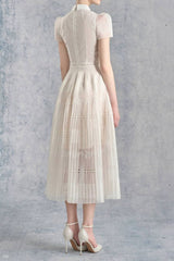 Lace Hollow Embroidery Midi Dress in Apricot