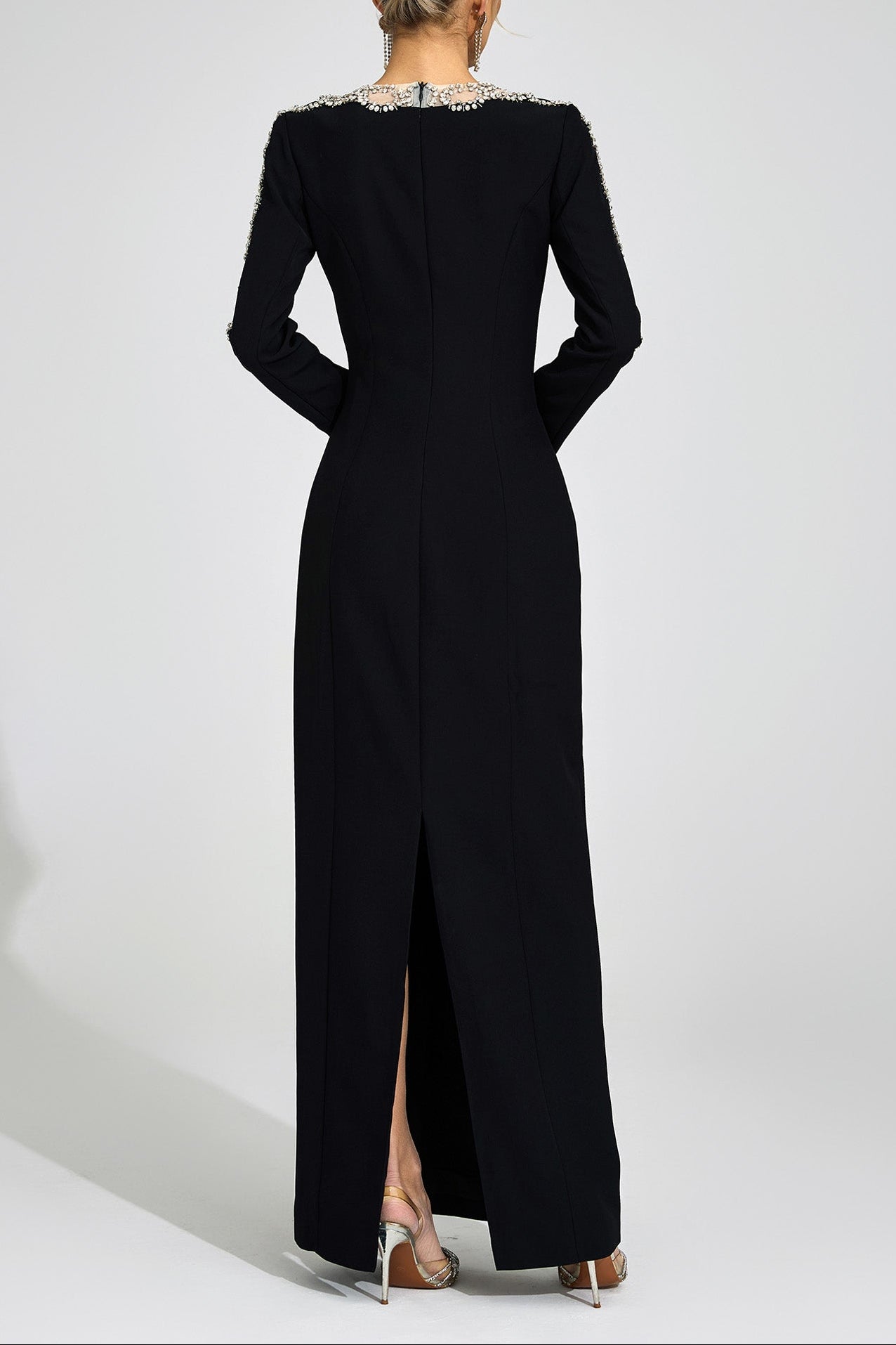 Rhinestone Embellished Cutout Maxi Dress - Black