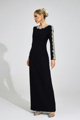 Rhinestone Embellished Cutout Maxi Dress - Black