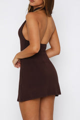 Backless Halter Bodycon Mini Dress in Burgundy