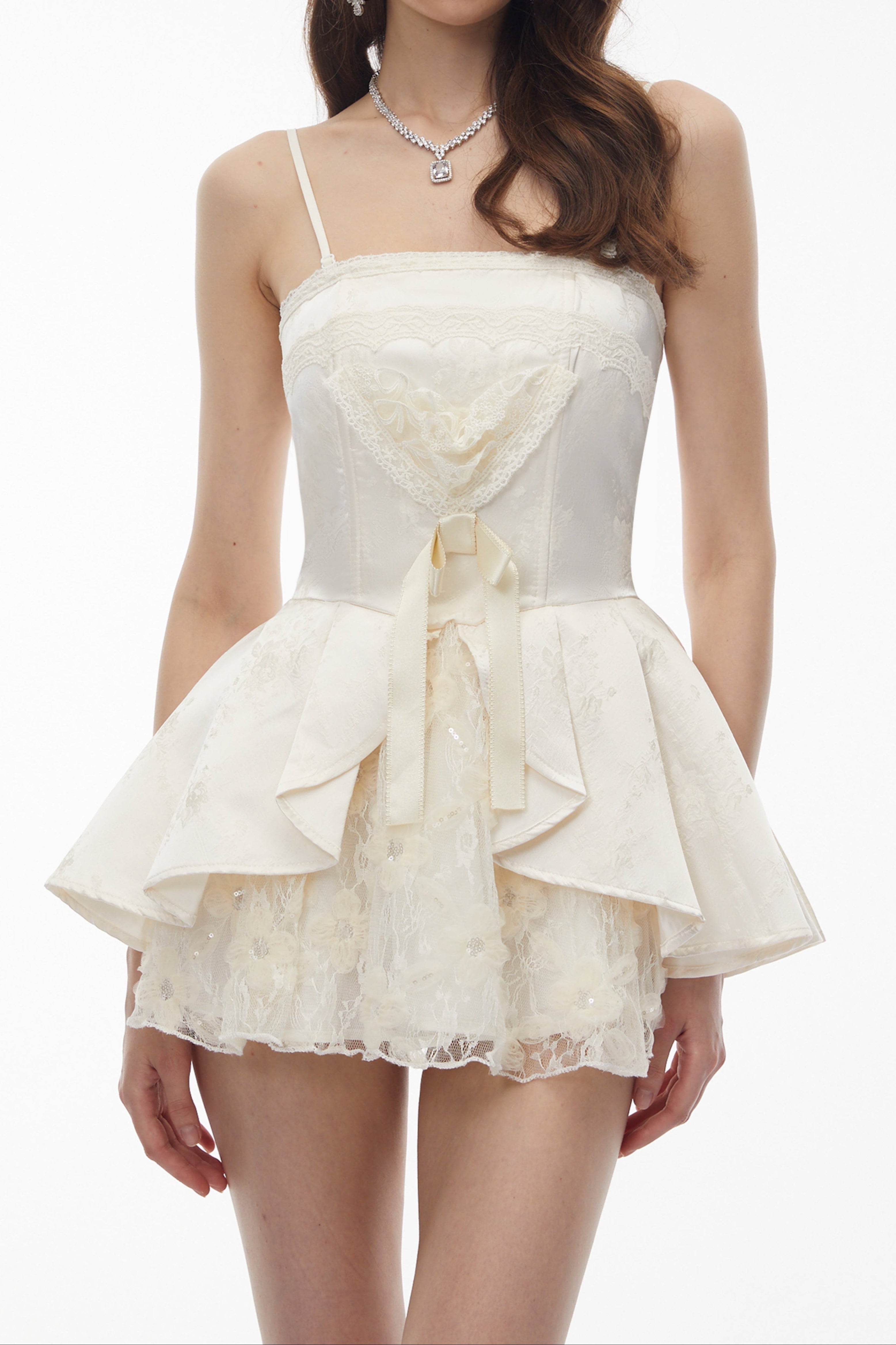 Lace Trim Corset Peplum Skort Romper
