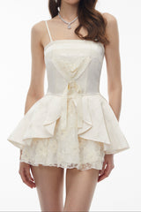 Lace Trim Corset Peplum Skort Romper