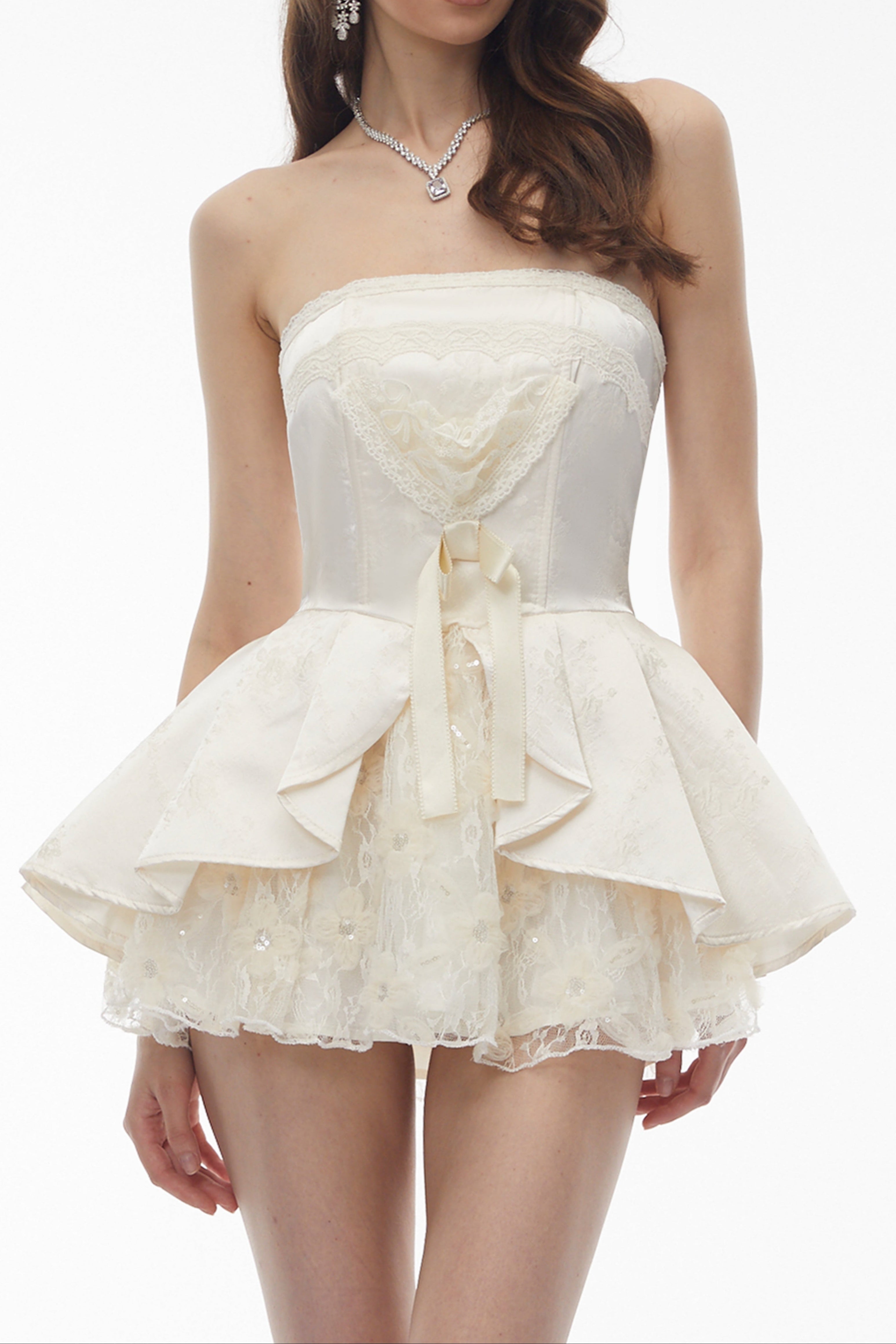 Lace Trim Corset Peplum Skort Romper