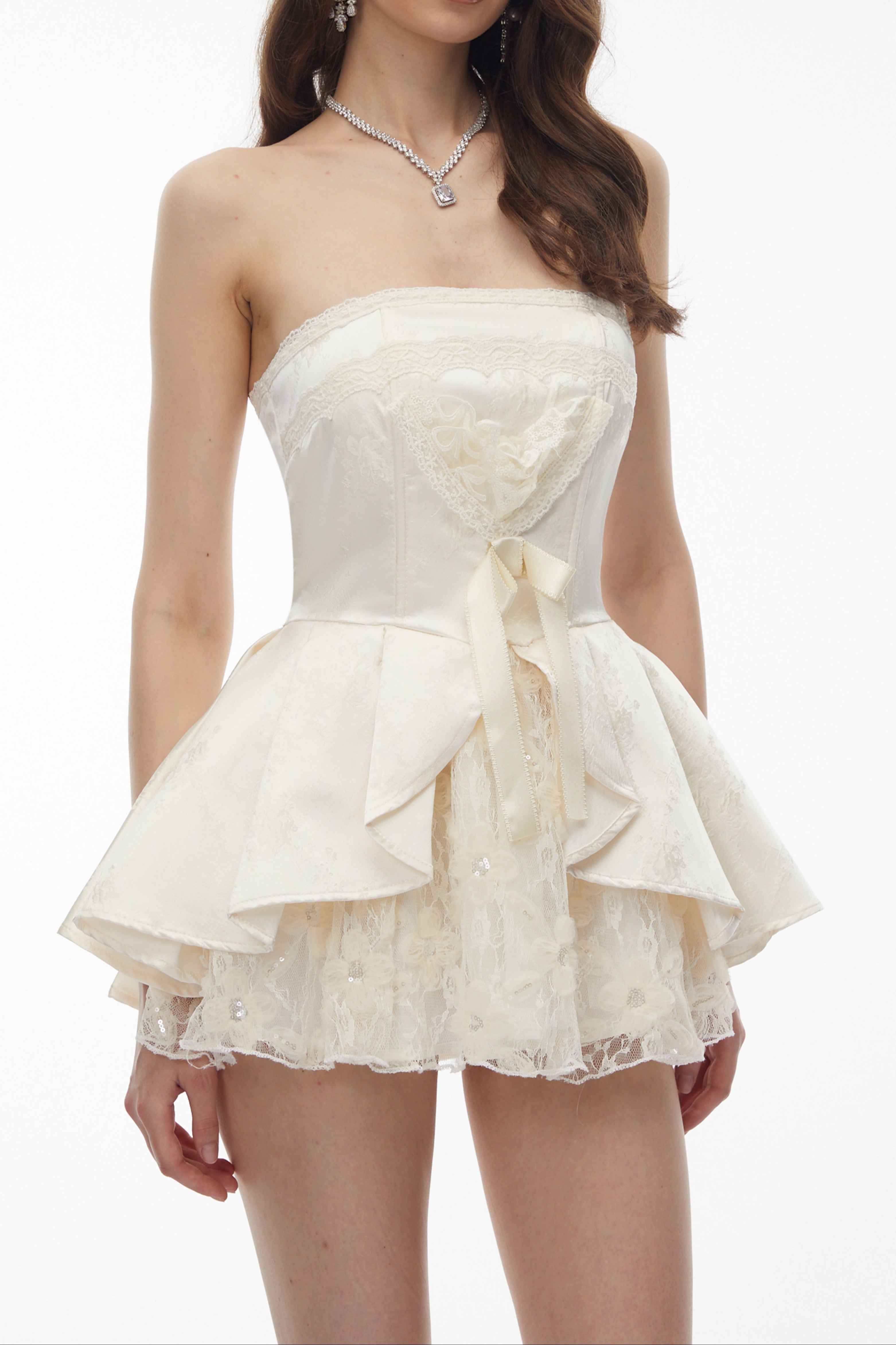 Lace Trim Corset Peplum Skort Romper