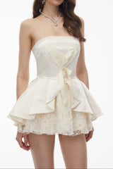 Lace Trim Corset Peplum Skort Romper