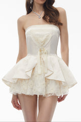 Lace Trim Corset Peplum Skort Romper