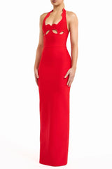 Cutout Backless Halter Bandage Maxi Dress in Red