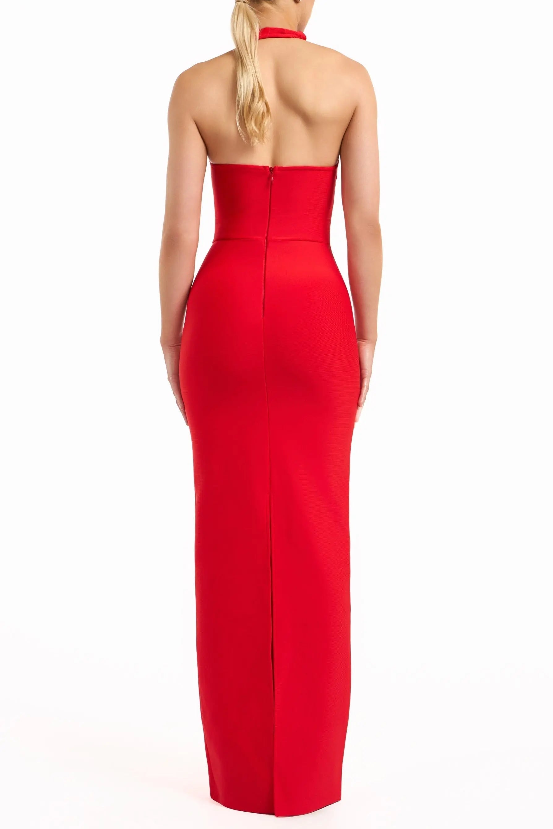 Cutout Backless Halter Bandage Maxi Dress in Red