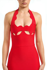 Cutout Backless Halter Bandage Maxi Dress in Red