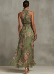 Green Floral Halter Maxi Dress
