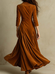 Brown Retro Suit Collar Long Dress