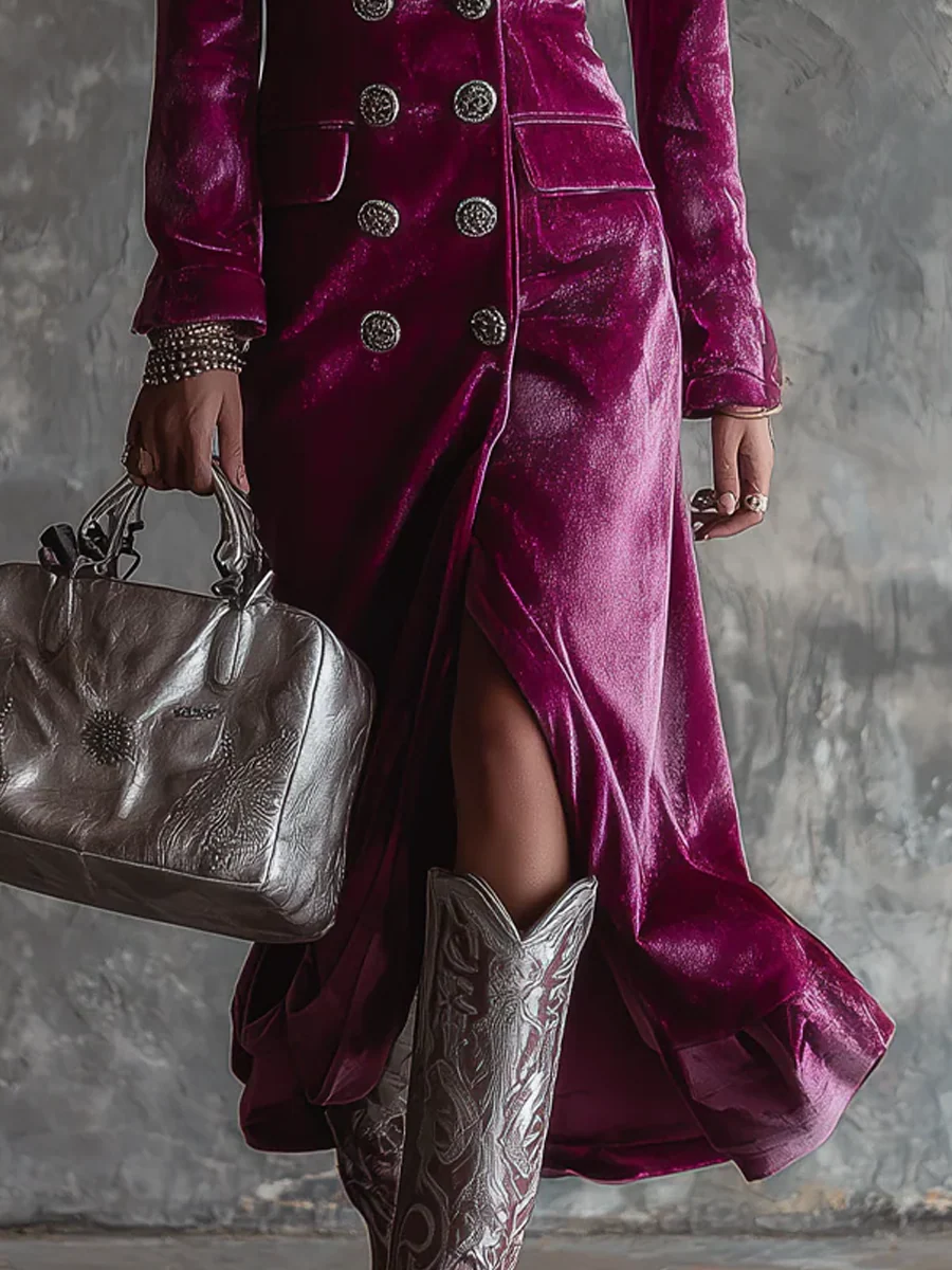 Purple Button-Down Long Blazer Maxi Dress