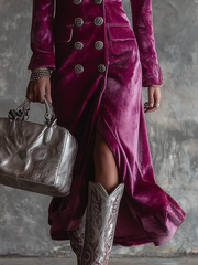 Purple Button-Down Long Blazer Maxi Dress