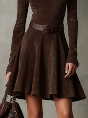 Vintage Dark Brown Mock Neck Mini Dress