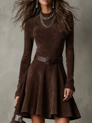 Vintage Dark Brown Mock Neck Mini Dress