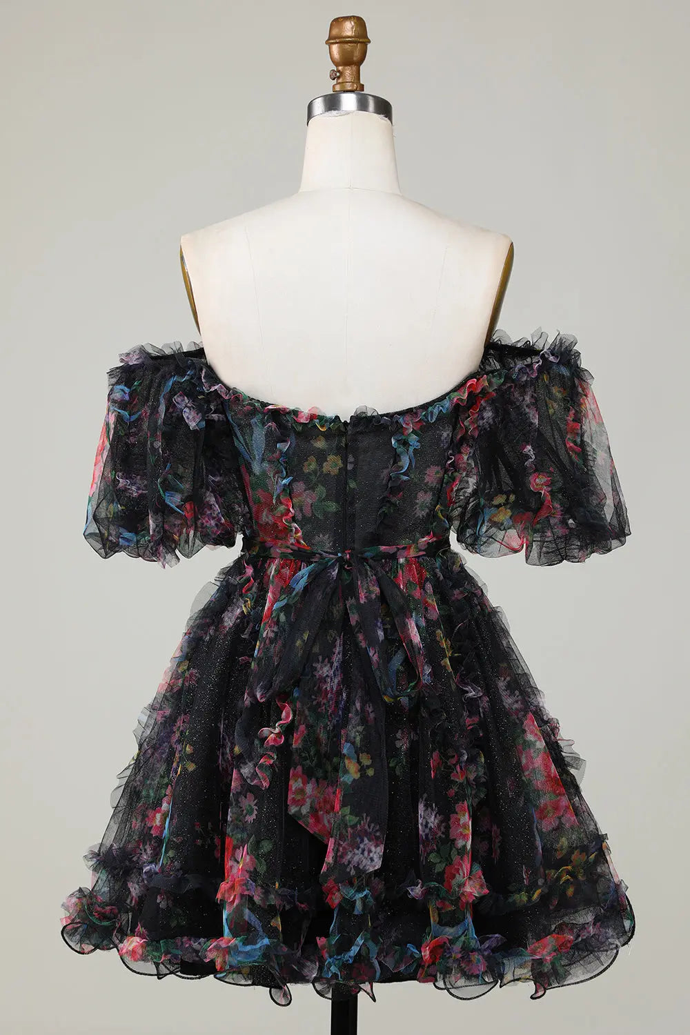 A Line Off Shoulder Fuchsia Short Homecoming Dress with Short Sleeves