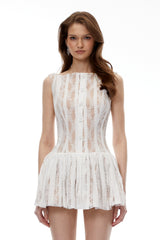 White Lace Embroidered Mini Dress