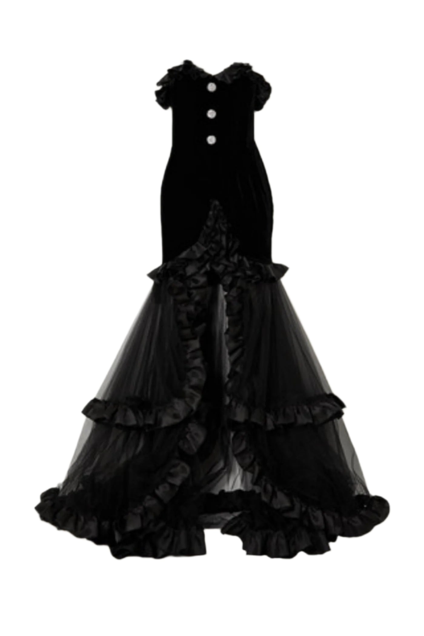 Ruffle Mesh Maxi Dress