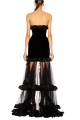 Ruffle Mesh Maxi Dress