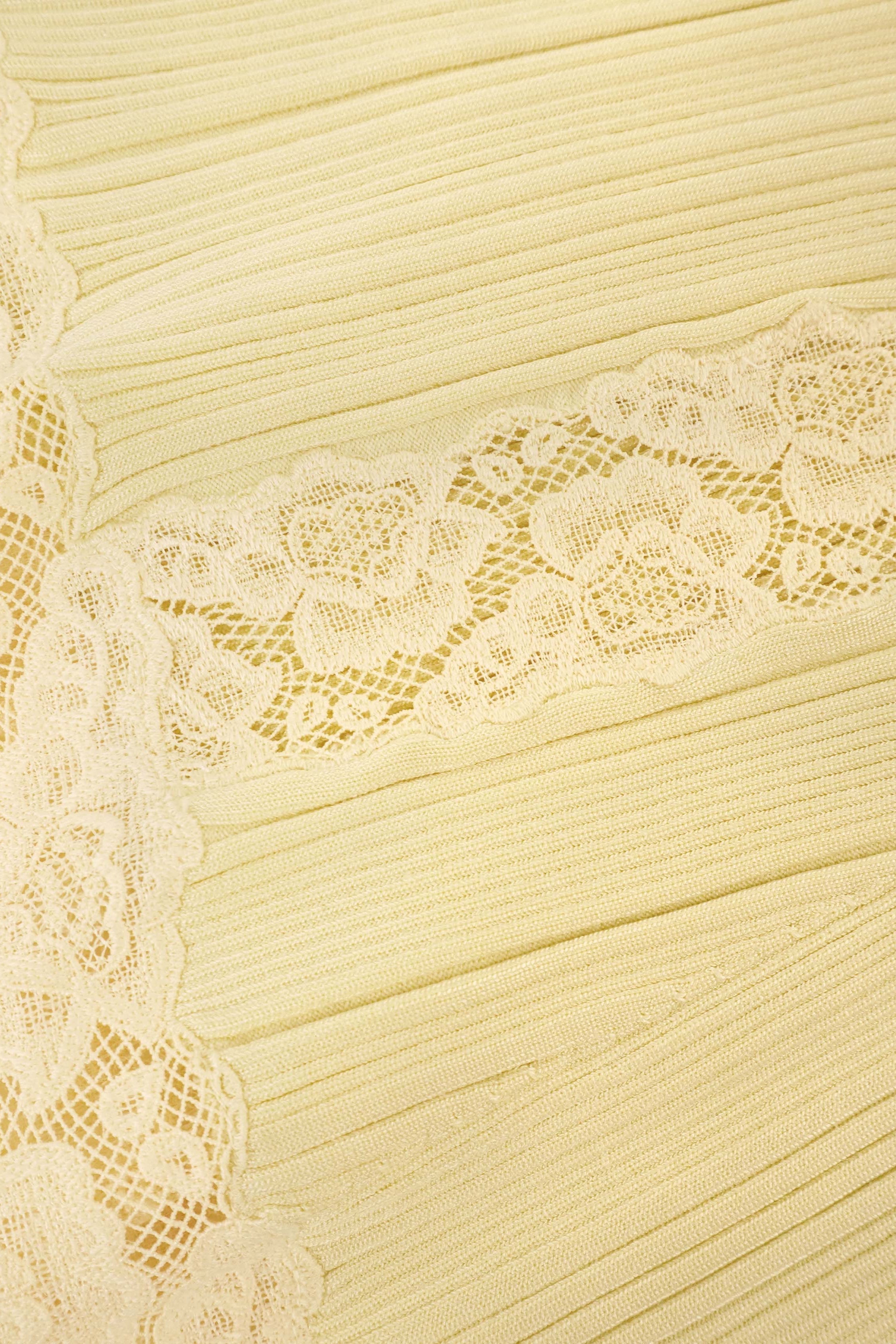 Yellow Knit Lace Insert Midi Dress