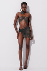 Rhinestone Mesh Halter Neck Skirt Set