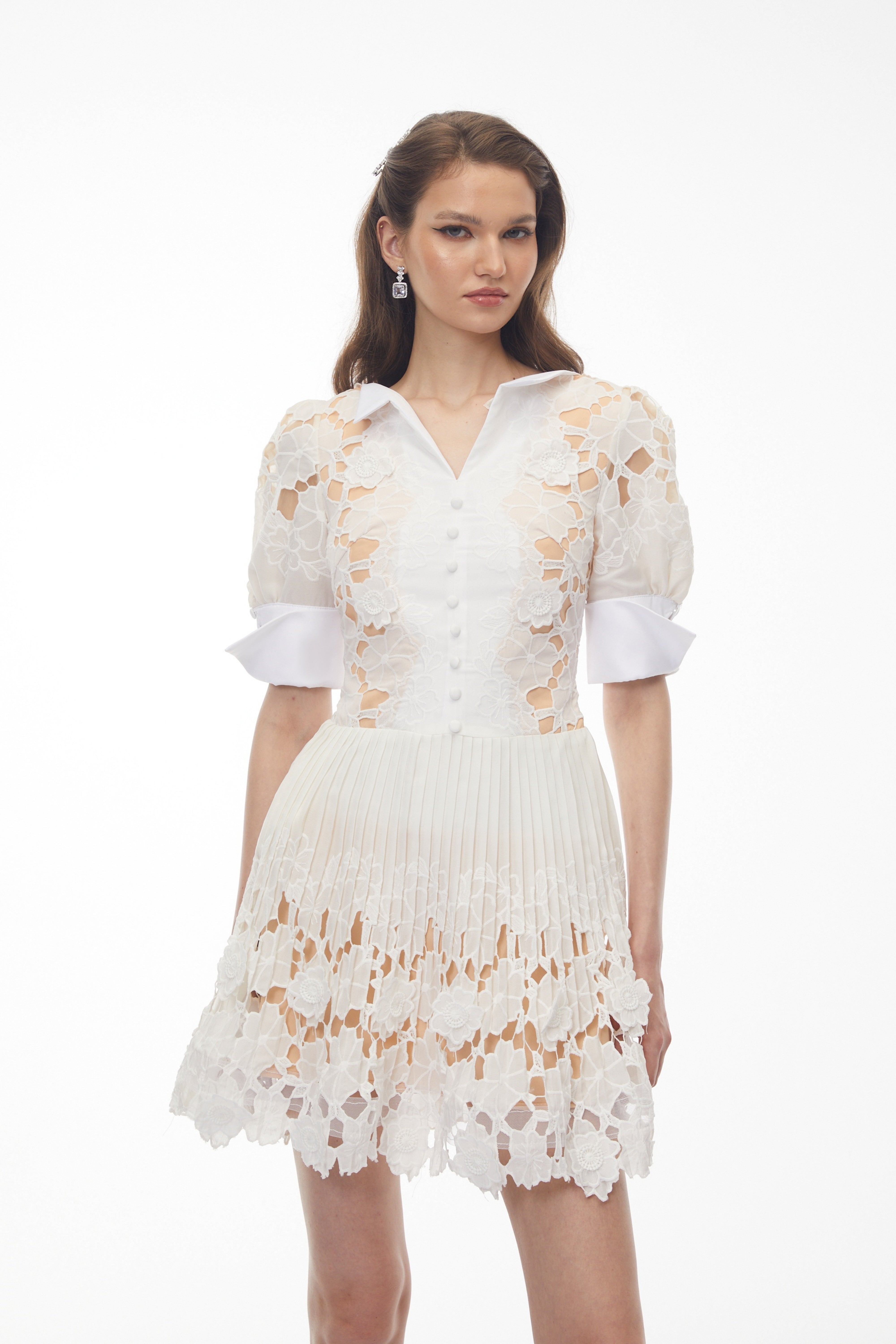 White Floral Mini Dress with Cut-Outs