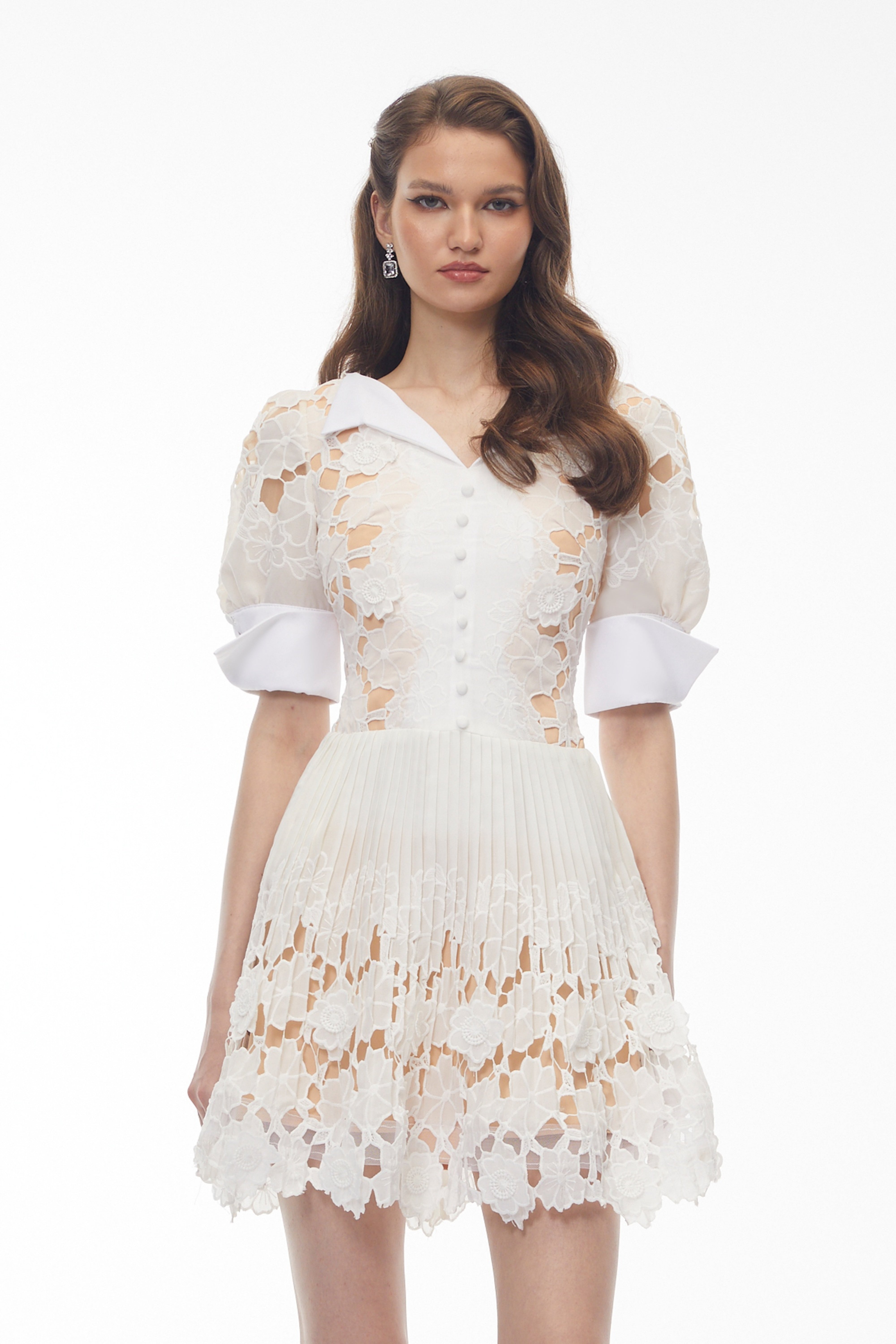 White Floral Mini Dress with Cut-Outs