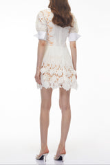 White Floral Mini Dress with Cut-Outs