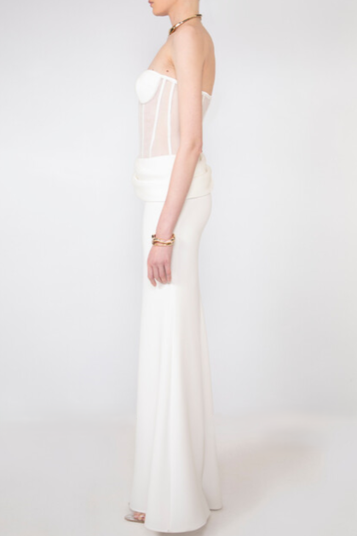 Veiled Corset Maxi Dress in White