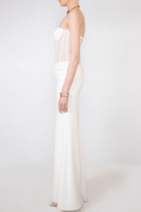 Veiled Corset Maxi Dress in White