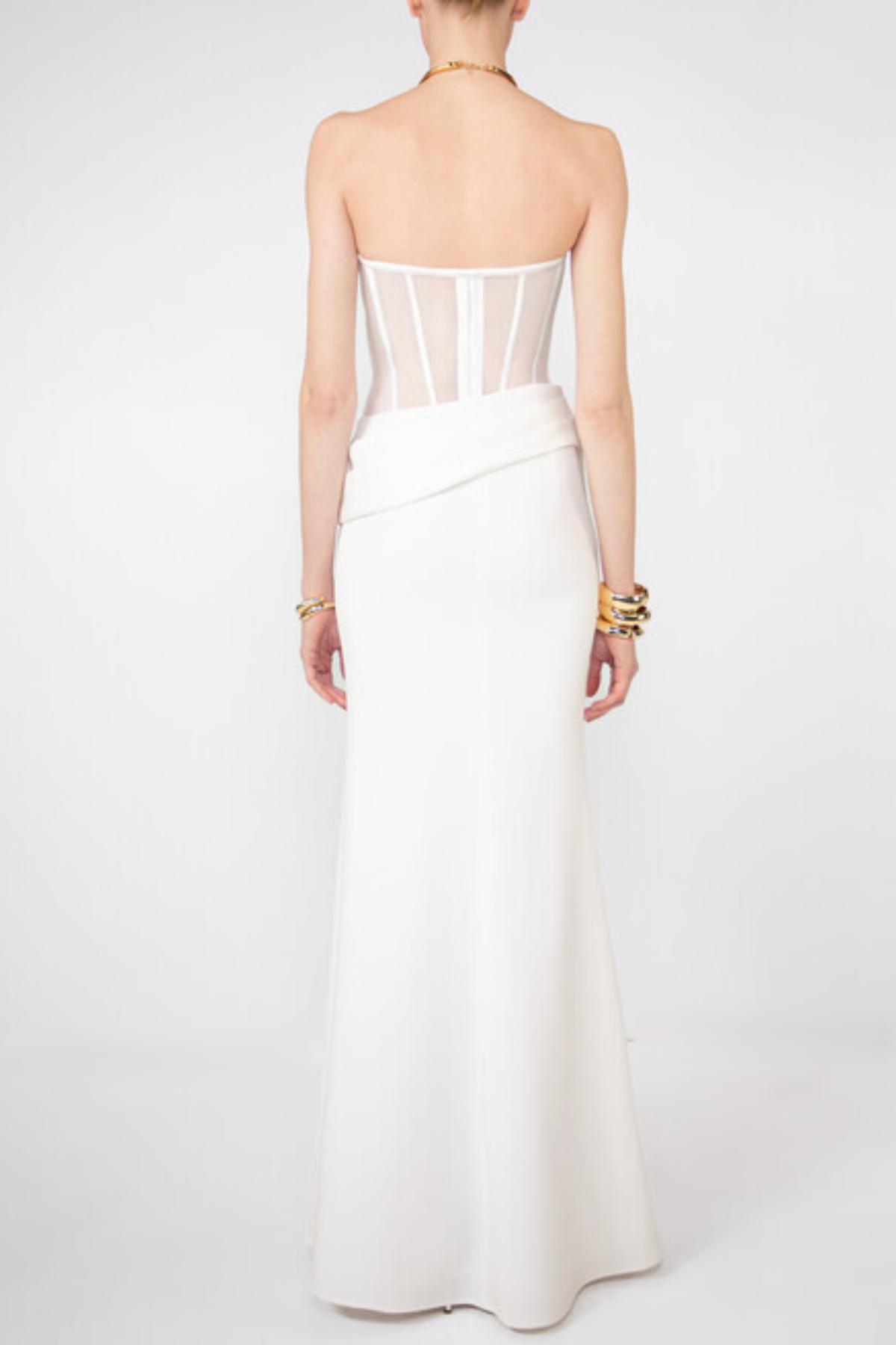 Veiled Corset Maxi Dress in White