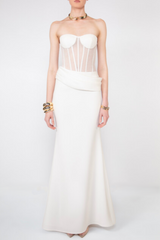Veiled Corset Maxi Dress in White
