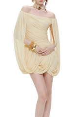 Off Shoulder Mini Dress - Yellow