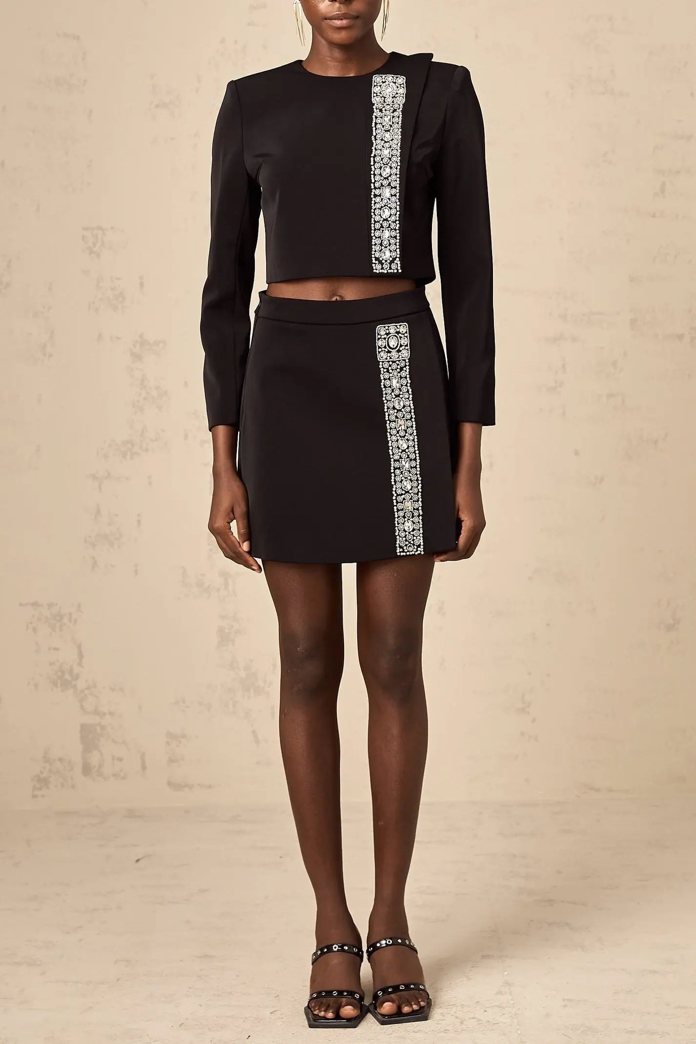 Crystal Embellishment Side Skirt & Top Set