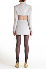 Metal Buttoned Blazer Skirt Set in Beige