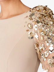 Mesh Splicing Beading Diamond Maxi Dress in Apricot