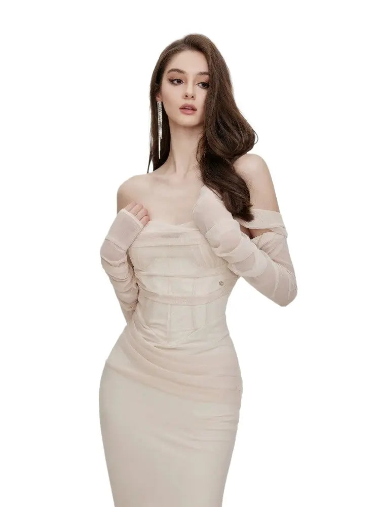 Mesh Off-Shoulder Maxi Dress