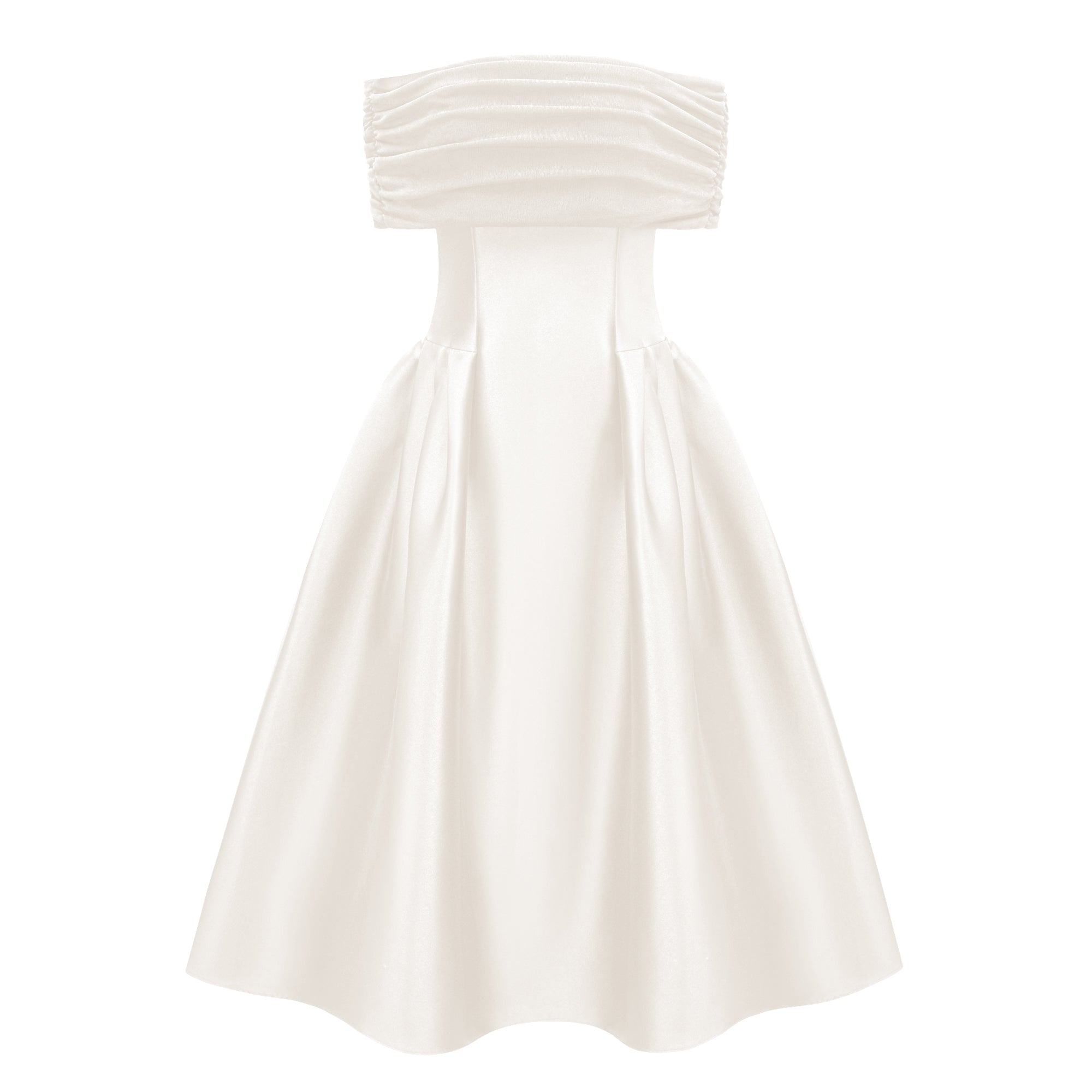 Off-the-Shoulder Satin White Midi Dress