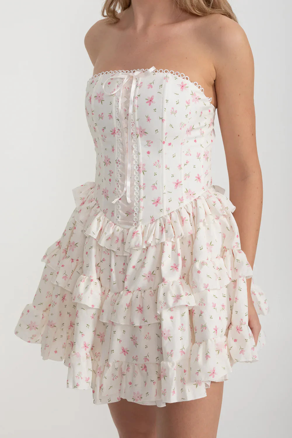 Ruffle Printed Mini Dress in Pink